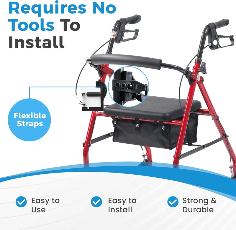 Easy To Use Products Mobility Cup Holder For Adults - Portable Drink Holder for Wheelchair - Compatible with Walker, Rollator, Transport Chair or Scooter - Easy to Install, Removable, Adjustable & Foldable Cup Carrier - Image 3