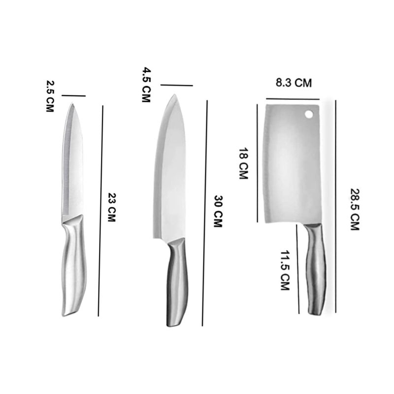 DORMICO Kitchen Knife Set 47 Paring 75 Chefs 7 Cleaver High Carbon Ultra Sharp Stainless Steel Cooking Knife for Fruit Vegetable Meat Cutting Chopping Slicing Silver Pack of 3 - Image 2