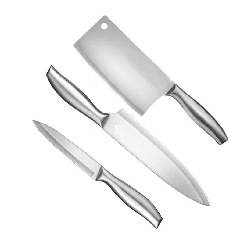 DORMICO Kitchen Knife Set 47 Paring 75 Chefs 7 Cleaver High Carbon Ultra Sharp Stainless Steel Cooking Knife for Fruit Vegetable Meat Cutting Chopping Slicing Silver Pack of 3 - Image 1