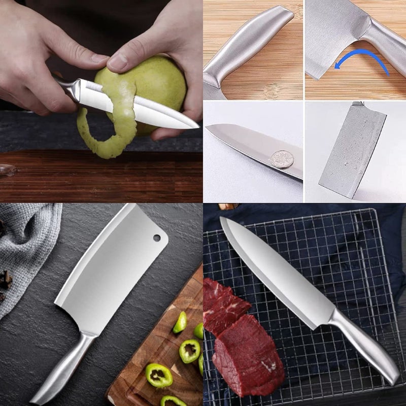 DORMICO Kitchen Knife Set 47 Paring 75 Chefs 7 Cleaver High Carbon Ultra Sharp Stainless Steel Cooking Knife for Fruit Vegetable Meat Cutting Chopping Slicing Silver Pack of 3 - Image 3