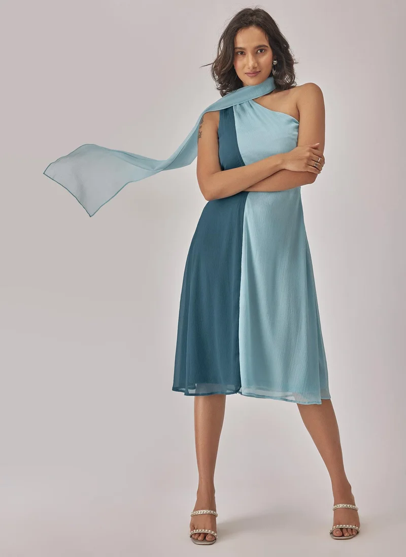 The Label Life Teal Colourblock Wrap Neck Dress – Chic & Flowy