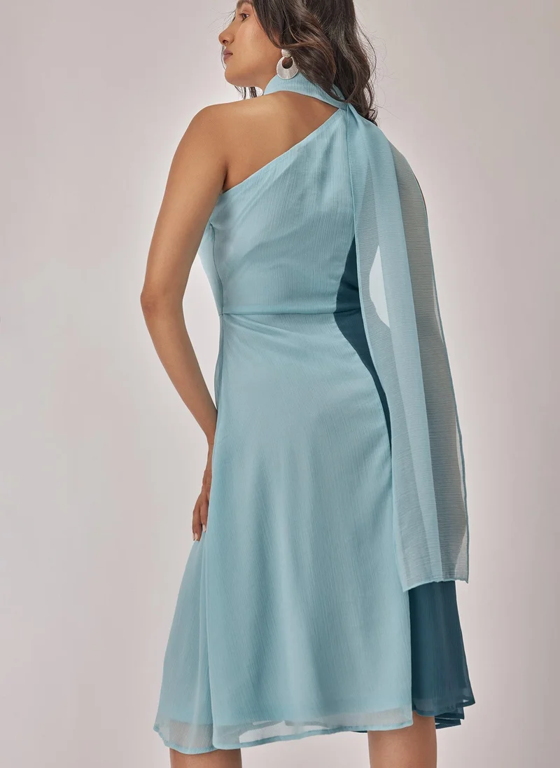 The Label Life Teal Colourblock Wrap Neck Dress – Chic & Flowy