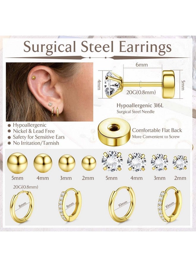 Jstyle Hypoallergenic Surgical Steel Earrings For Sensitive Ears 14K Gold Flat Back Earrings For Women Men Small Stainless Steel Earrings Flatback Stud Hoop Cartilage Earring Set For Multiple Gold A - Image 4