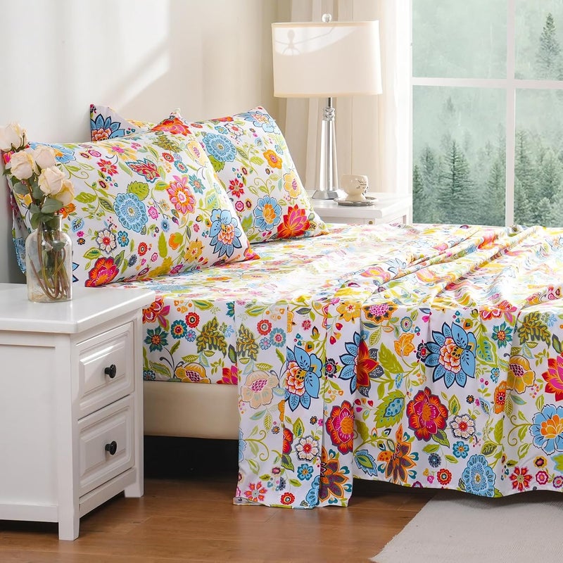 Bedlifes Full Sheet Set Ultra Soft Breathable Silky Floral Deep Pockets 100% Microfiber 4 Piece Full Size with Floral Spring Design - Image 4