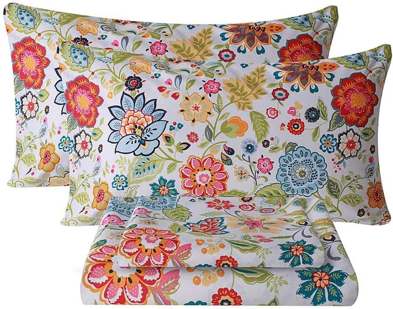 Bedlifes Full Sheet Set Ultra Soft Breathable Silky Floral Deep Pockets 100% Microfiber 4 Piece Full Size with Floral Spring Design - Image 1