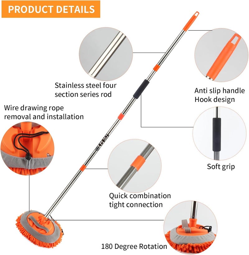 GES Car Wash Mop with Long Handle - 62 Inch Telescoping Brush & Microfiber Chenille Cleaning Kit - Image 3