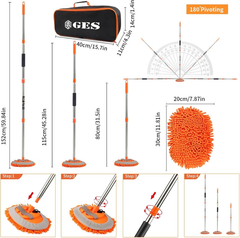 GES Car Wash Mop with Long Handle - 62 Inch Telescoping Brush & Microfiber Chenille Cleaning Kit - Image 2