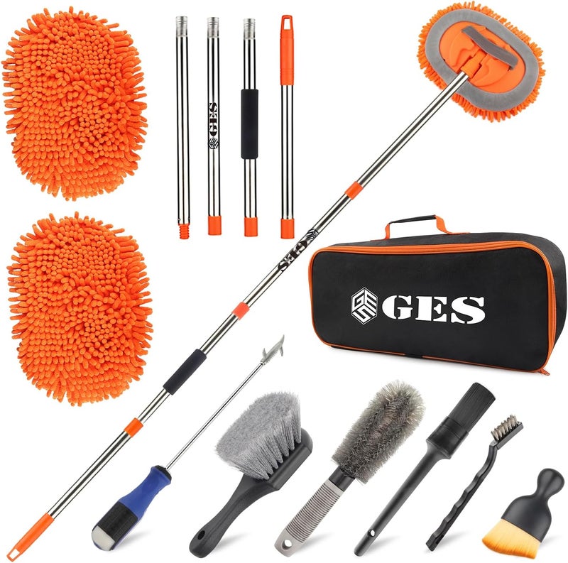 GES Car Wash Mop with Long Handle - 62 Inch Telescoping Brush & Microfiber Chenille Cleaning Kit - Image 1