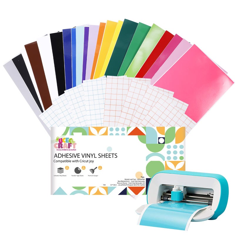UCEC Smart Vinyl Removable Compatible with Cricut Joy, 52 Pack(5.5x12in) 22 Colors Self Adhesive Vinyl Sheets for Cutting Machine-Matless, Permanent Outdoor Vinyls for Craft DIY, Party Decoration - Image 1