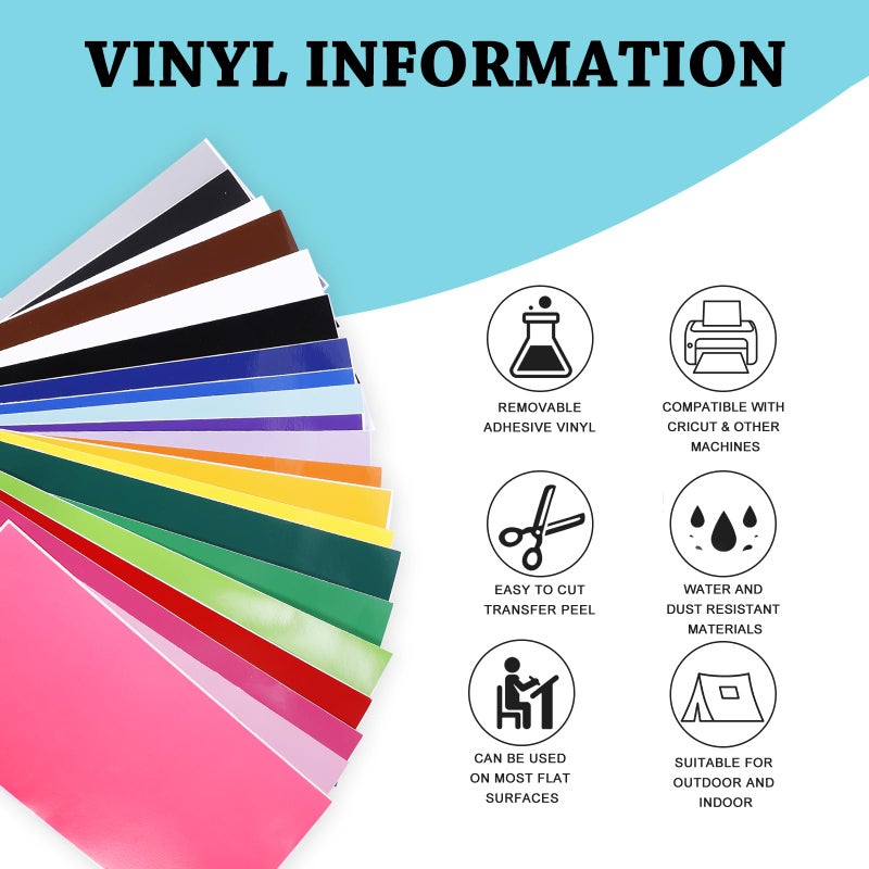 UCEC Smart Vinyl Removable Compatible with Cricut Joy, 52 Pack(5.5x12in) 22 Colors Self Adhesive Vinyl Sheets for Cutting Machine-Matless, Permanent Outdoor Vinyls for Craft DIY, Party Decoration - Image 2