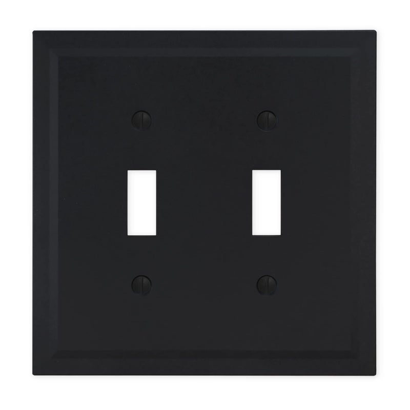 Questech Light Switch Cover Double Toggle Wall Plate for Electrical Outlets 2Gang Double Switch Plate Standard Size Receptacle Cover Decorative Bevel Edge Black Matte