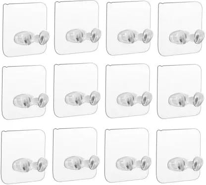 Hoppokart Hoppokart 12PCS Transparent Adehesive Hook Seamless Drill Removable Wall Mounted Hanger Hook Pack of 12  - Image 1