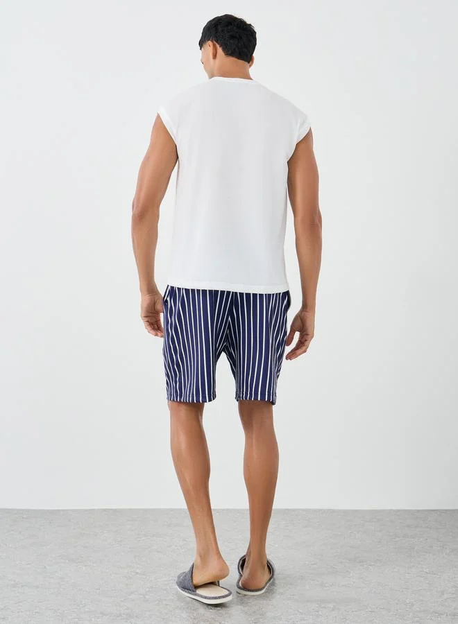 Styli Styli Solid Tank Top and Striped Shorts Set