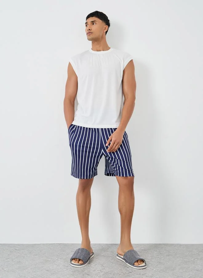 Styli Styli Solid Tank Top and Striped Shorts Set