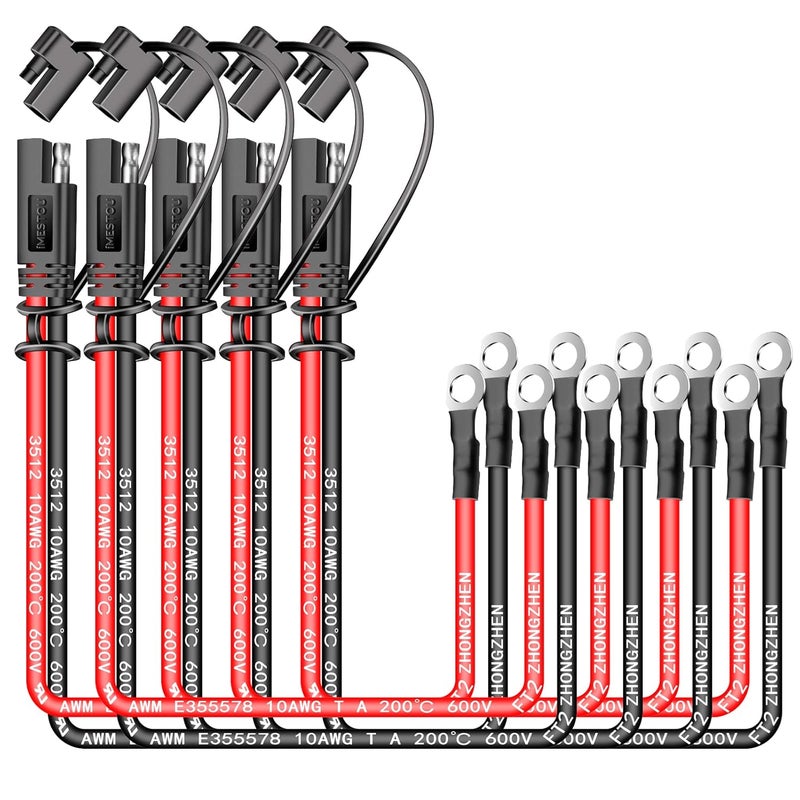 iMESTOU 10AWG SAE to O Ring Terminal Harness 2 Pin Quick Disconnect Plug - 5 Pack - Image 1