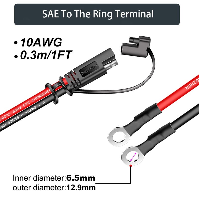 iMESTOU 10AWG SAE to O Ring Terminal Harness 2 Pin Quick Disconnect Plug - 5 Pack - Image 4