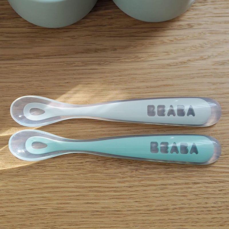 Baba BEABA Baby's First Foods Spoon Set with Travel Case, Original Soft Silicone Baby Spoons, Baby Essentials, Travel Set, Sage + Cloud - Image 3