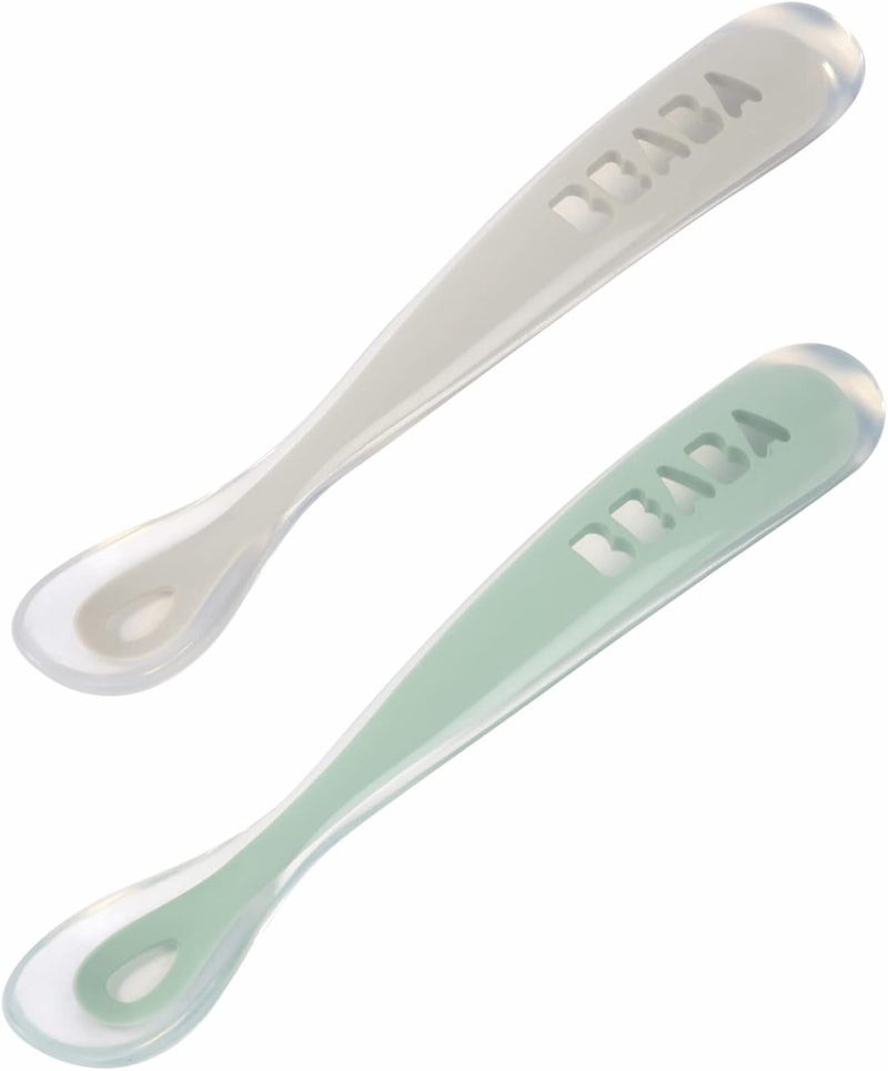 Baba BEABA Baby's First Foods Spoon Set with Travel Case, Original Soft Silicone Baby Spoons, Baby Essentials, Travel Set, Sage + Cloud - Image 2