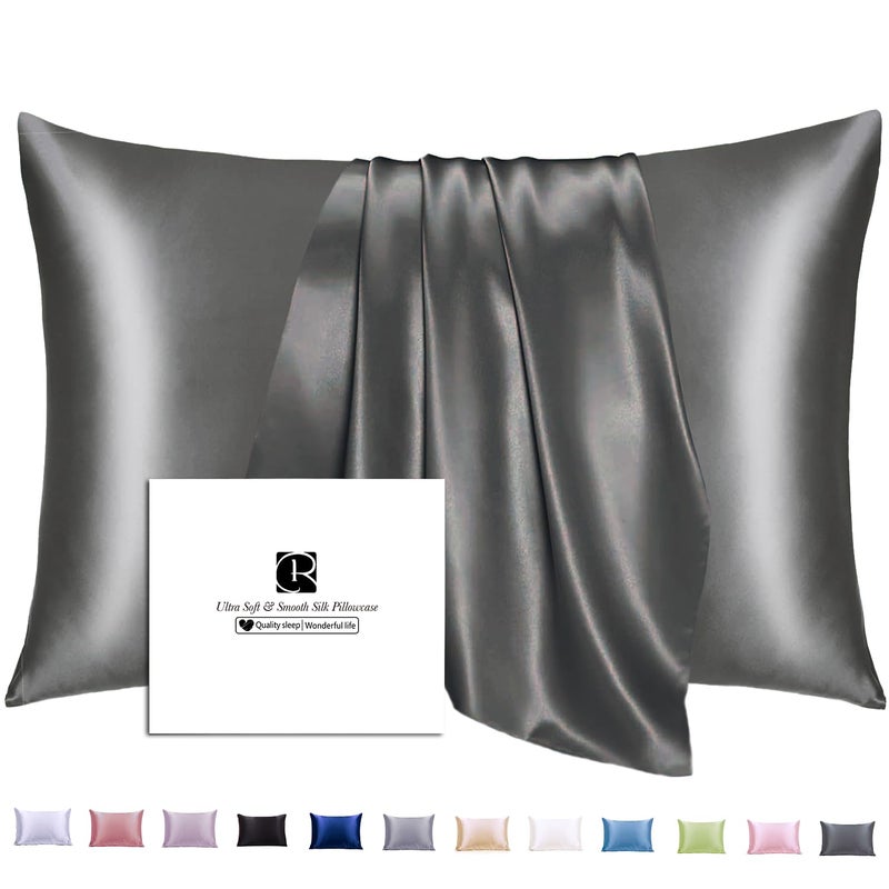 Ravmix 100% Silk Pillow Case for Hair and Skin with Hidden Zipper, Both Sides 21Momme Mulberry Silk Pillowcase Cooling Pillow Cover Standard Size 20×26inches, Gift for Women Men, 1PCS, Space Gray - Image 1