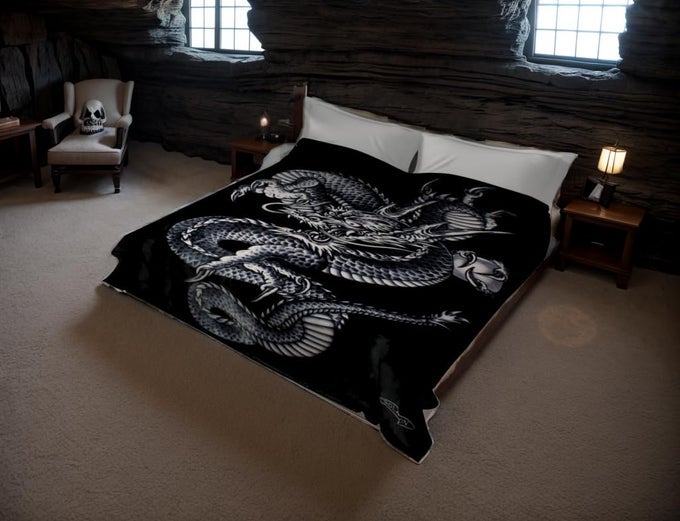KOREAN SUPER THICK HEAVY WEIGHT MINK BLANKET KING DRAGON BLACK