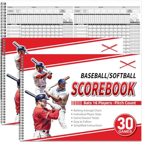 Chiisong 2 Pcs Side by Side Baseball Scorebook 115x16 30 Game Softball Scorebook Score Keeping Book Baseball Stats Book Individual Player Stats Batting Average Chart for Score Keeper CoachStylish - Image 1