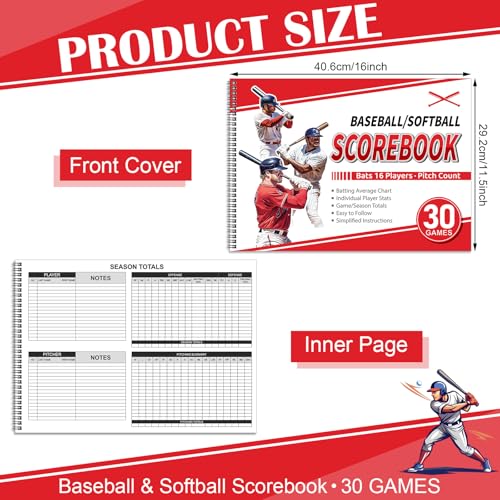 Chiisong 2 Pcs Side by Side Baseball Scorebook 115x16 30 Game Softball Scorebook Score Keeping Book Baseball Stats Book Individual Player Stats Batting Average Chart for Score Keeper CoachStylish - Image 3