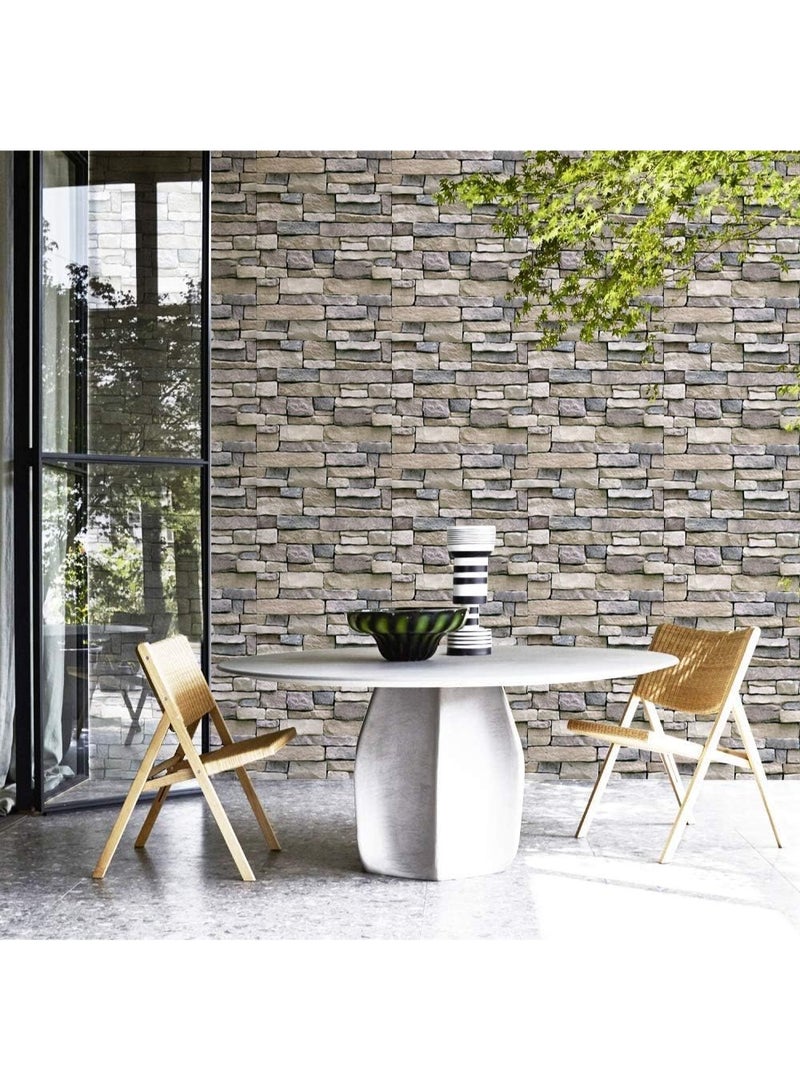 BLOOMING TIME Peel & Stick Stone Brick Wallpaper Grey Beige, Self Adhesive Removable Vinyl Wall Covering, Waterproof Decorative Wall Sticker for Living Room Bedroom Kitchen - Image 2