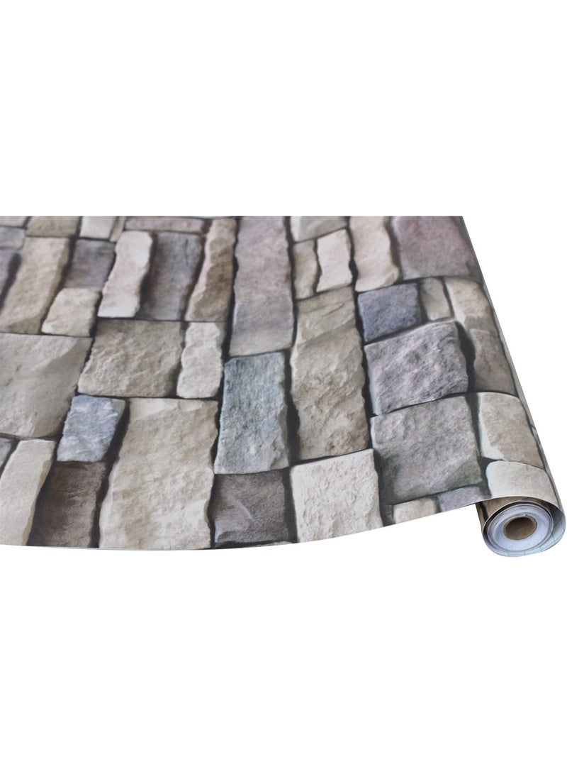 BLOOMING TIME Peel & Stick Stone Brick Wallpaper Grey Beige, Self Adhesive Removable Vinyl Wall Covering, Waterproof Decorative Wall Sticker for Living Room Bedroom Kitchen - Image 1