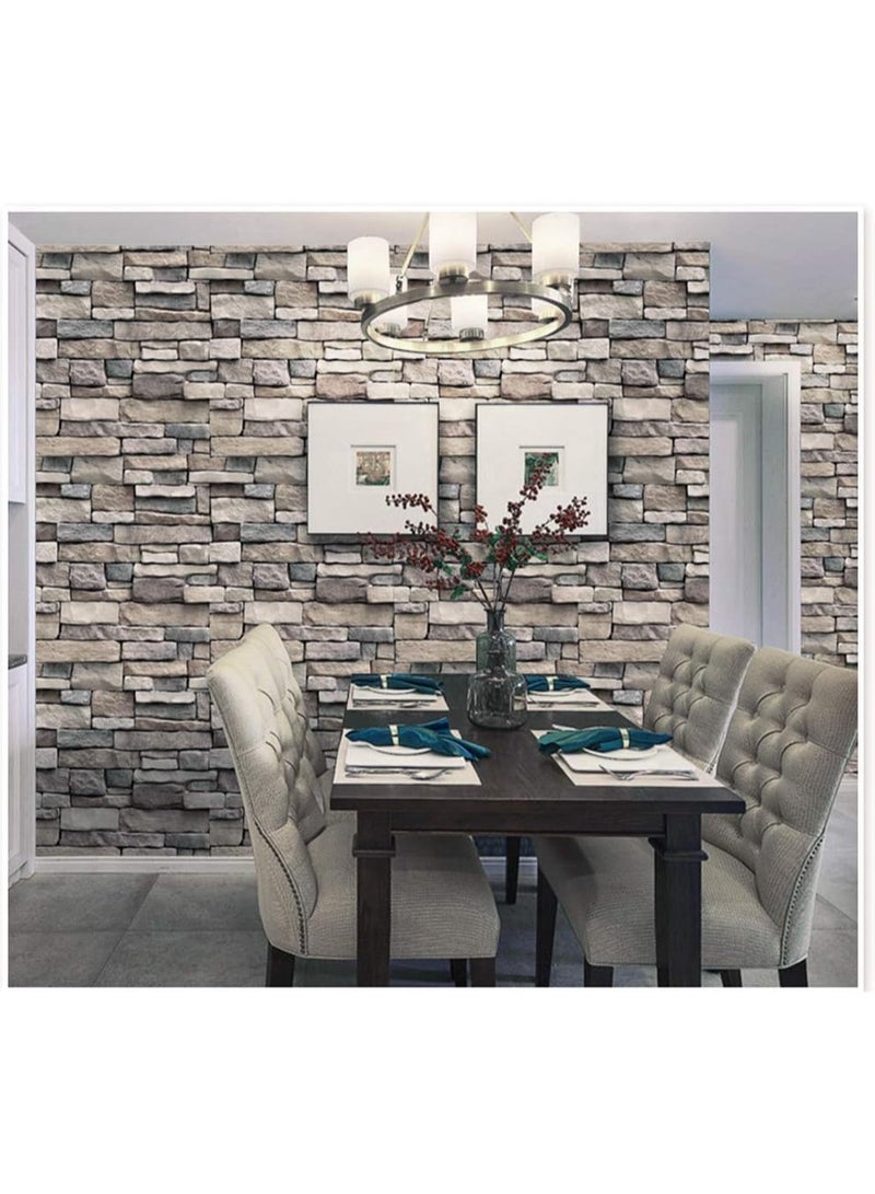 BLOOMING TIME Peel & Stick Stone Brick Wallpaper Grey Beige, Self Adhesive Removable Vinyl Wall Covering, Waterproof Decorative Wall Sticker for Living Room Bedroom Kitchen - Image 4