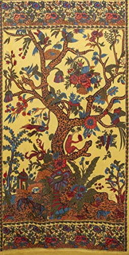 India Arts Tree of Life Tab Top Curtain-Drape-Door Panel-Mustard - Image 1
