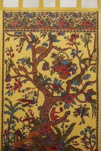 India Arts Tree of Life Tab Top Curtain-Drape-Door Panel-Mustard - Image 2