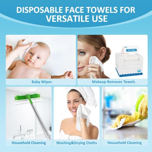 HOMEXCEL Face Towels, 100 Count (2 Box) Disposable Face Towelettes, Biodegradable Makeup Remover Dry Wipes, Super Soft Clean Facial Towels Wash Cloth for Sensitive Skin - Image 4