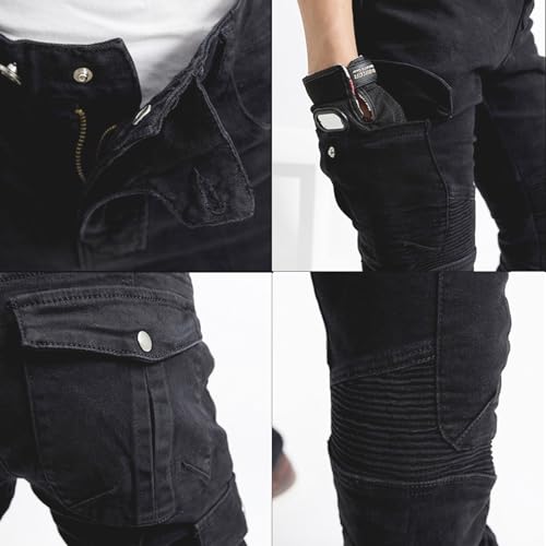 LOMENG Motorcycle Riding Pants Motorcycle Jeans Slim Fit with CE Knee Hip Removable Protectors Armor for Women Black S 28 - Image 2