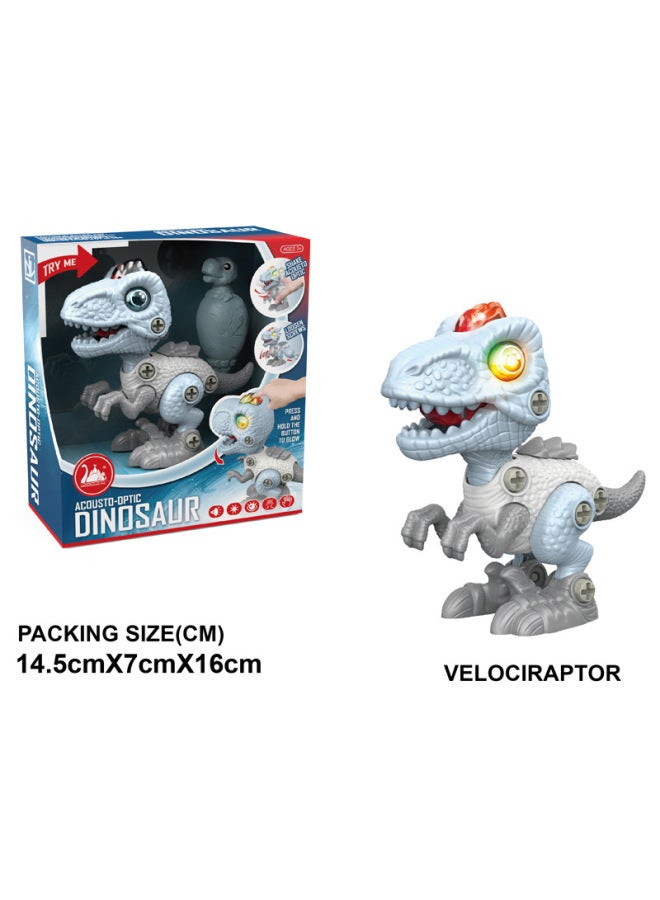 Children DIY Disassembly Dinosaur Model Toy Simulation Tyrannosaurus Rex Stegosaurus Combined Assembly With Sound And Light-Color:DIY Disassembly Velociraptor (146g): With Sound And Light (168 Box S - Image 1