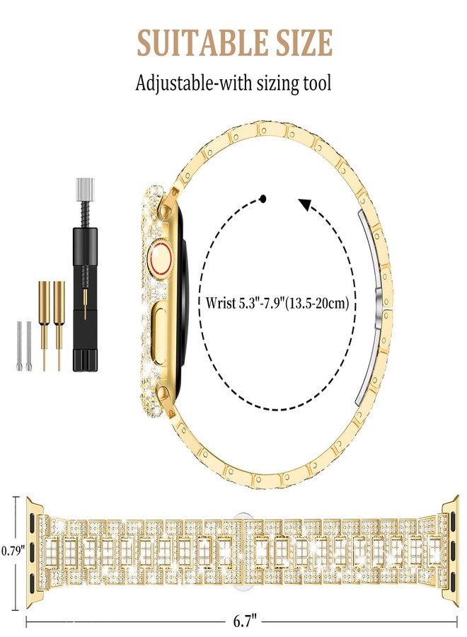 Mosonio Compatible with Bling Apple Watch Band 40mm with Shiny Metal Case for Women, Full Sparking Luxury Diamond Bands and Cover Set, Cute Charming Strapr for iWatch SE Series 6/5/4(Gold, 40mm) - Image 3
