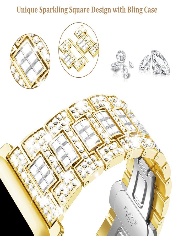 Mosonio Compatible with Bling Apple Watch Band 40mm with Shiny Metal Case for Women, Full Sparking Luxury Diamond Bands and Cover Set, Cute Charming Strapr for iWatch SE Series 6/5/4(Gold, 40mm) - Image 5