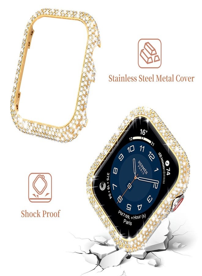 Mosonio Compatible with Bling Apple Watch Band 40mm with Shiny Metal Case for Women, Full Sparking Luxury Diamond Bands and Cover Set, Cute Charming Strapr for iWatch SE Series 6/5/4(Gold, 40mm) - Image 4