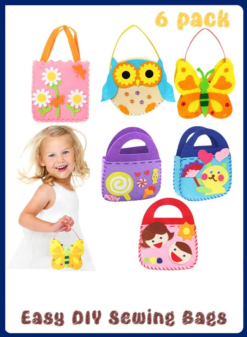 6 Pack Children Sewing Kit, Childrens Sewing Kits for Beginners, Kids Beginners Felt Craft Kit, Fabric DIY Crafts Handbag (6 Patterns)  - Image 1