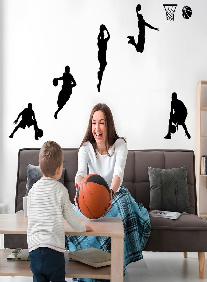 thovorrnl Basketball Dunk Wall Decal Stickers, 6 Man Playing Basketball Vinyl Art Wall Sticker for Bedroom Dorm Room Playroom Stadium Gym Home Decoration - Image 3