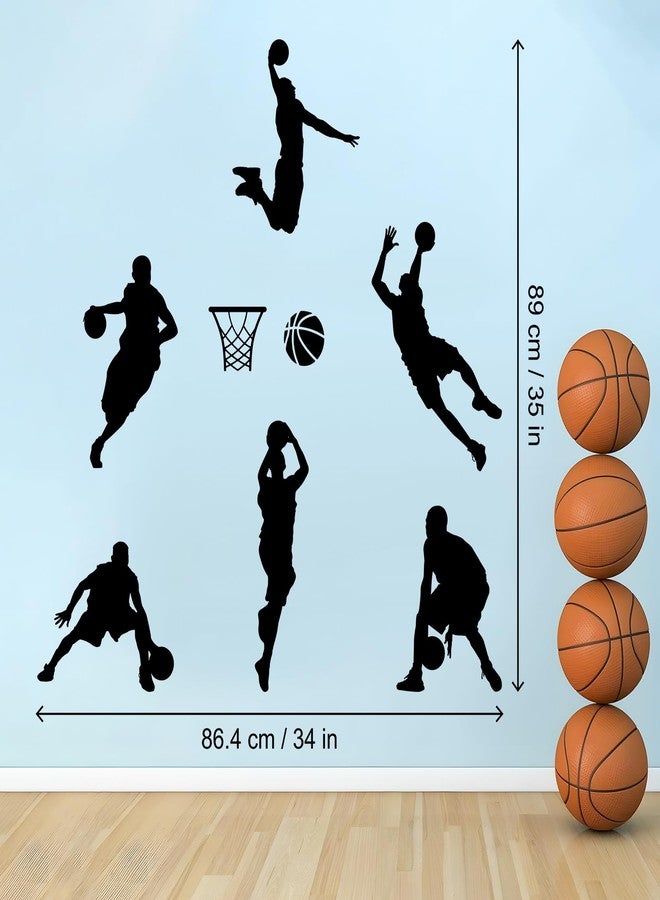 thovorrnl Basketball Dunk Wall Decal Stickers, 6 Man Playing Basketball Vinyl Art Wall Sticker for Bedroom Dorm Room Playroom Stadium Gym Home Decoration - Image 2