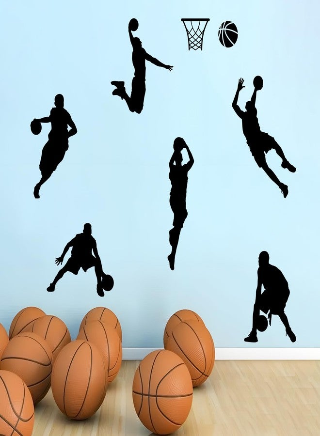 thovorrnl Basketball Dunk Wall Decal Stickers, 6 Man Playing Basketball Vinyl Art Wall Sticker for Bedroom Dorm Room Playroom Stadium Gym Home Decoration - Image 1
