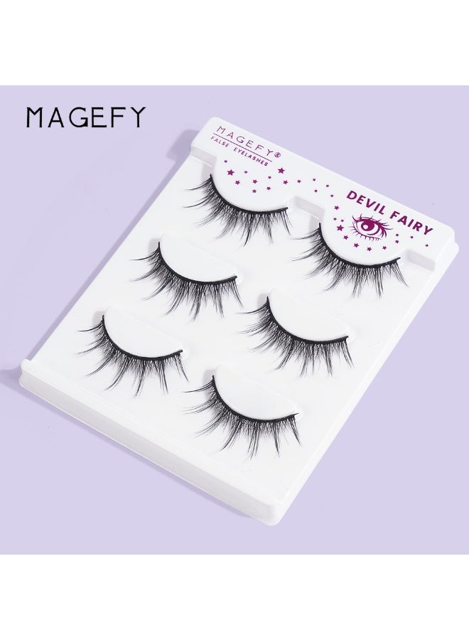 MAGEFY 3 Pairs Pack Light Volume Short Fake Eye Lashes Lashes False Eyelashes Cat Eyes Wispy Natural Faux Mink Lashes - Image 5