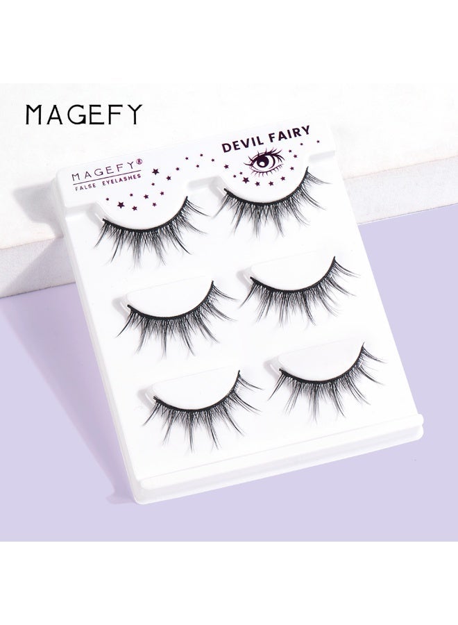 MAGEFY 3 Pairs Pack Light Volume Short Fake Eye Lashes Lashes False Eyelashes Cat Eyes Wispy Natural Faux Mink Lashes - Image 4