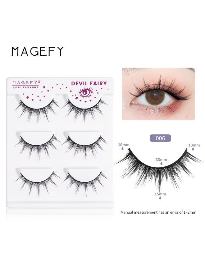 MAGEFY 3 Pairs Pack Light Volume Short Fake Eye Lashes Lashes False Eyelashes Cat Eyes Wispy Natural Faux Mink Lashes - Image 1