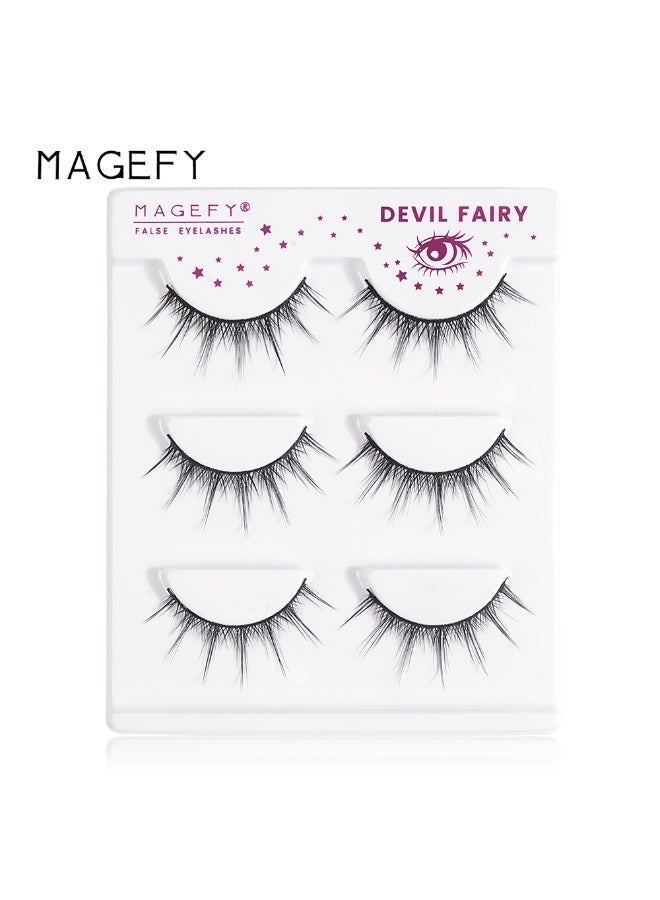 MAGEFY 3 Pairs Pack Light Volume Short Fake Eye Lashes Lashes False Eyelashes Cat Eyes Wispy Natural Faux Mink Lashes - Image 2