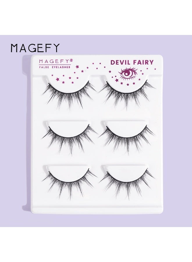 MAGEFY 3 Pairs Pack Light Volume Short Fake Eye Lashes Lashes False Eyelashes Cat Eyes Wispy Natural Faux Mink Lashes - Image 3