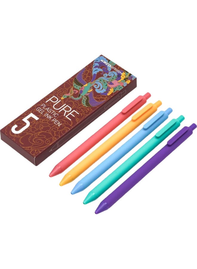 Kaco [Back To School Essential] Kaco Colorful Retractable Multi-Color Gel Pens, Journaling Pens, Water-Based Pens, 0.5Mm Bullet Tip, Mixed Colors, 5 Pens/Box, Fenghua K1015 - Image 2