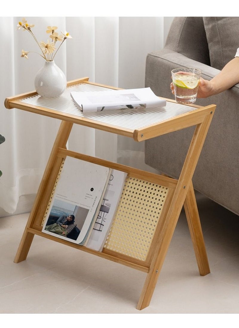Japanese Light Luxury Simple Modern Style Top Tea Side Table Glass Desktop With Books Newspaper Shelf For Livingroom Balcony Bedroom Studyroom