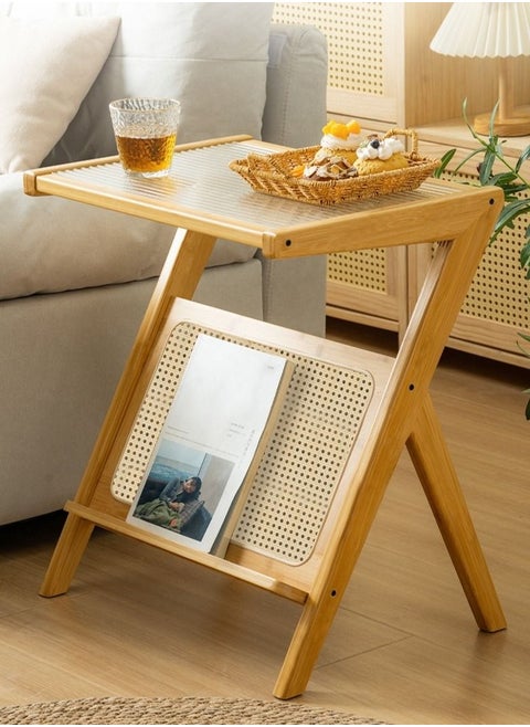 Japanese Light Luxury Simple Modern Style Top Tea Side Table Glass Desktop With Books Newspaper Shelf For Livingroom Balcony Bedroom Studyroom