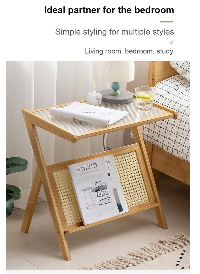 Japanese Light Luxury Simple Modern Style Top Tea Side Table Glass Desktop With Books Newspaper Shelf For Livingroom Balcony Bedroom Studyroom